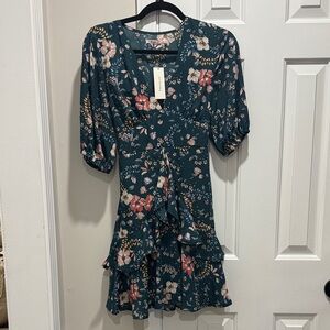 Francesca's Collections Floral Mini Dress - Teal and Pink